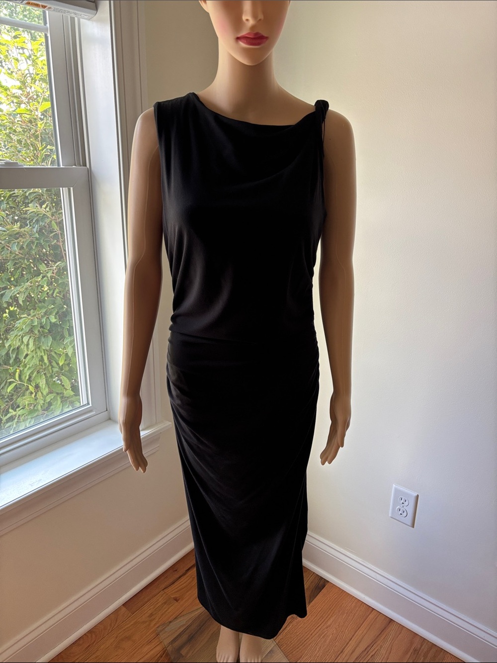 NWT sz XL See You Monday Black Sleeveless Midi Dress - Classic Draped Design